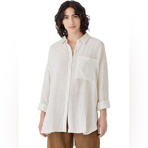 Eileen Fisher Puckered Organic Linen Classic Collar Shirt Size 3X